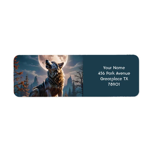 Fantasy Cute Wolf Howling To Moon Label (Front)