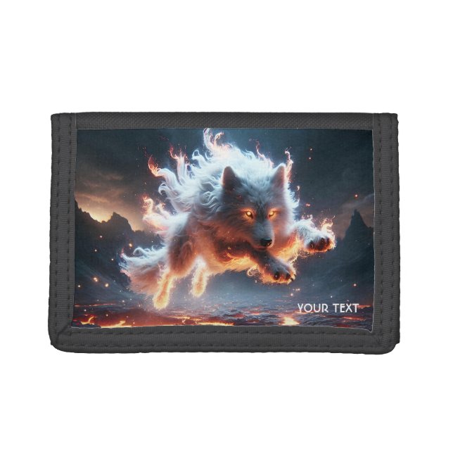 Fantasy Cute Wolf Lava Fire Trifold Wallet (Front)