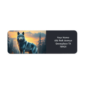 Fantasy Cute Wolf On Rock Label