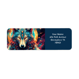 Fantasy Cute Wolf Space Planets Label