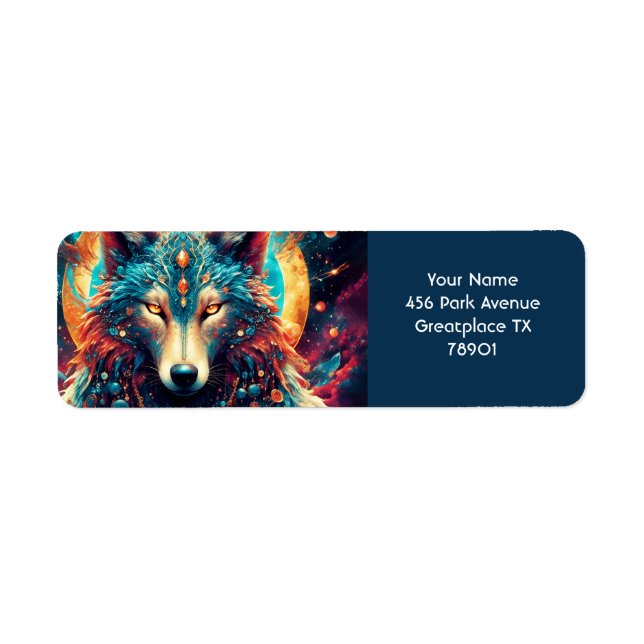 Fantasy Cute Wolf Space Planets Label (Front)