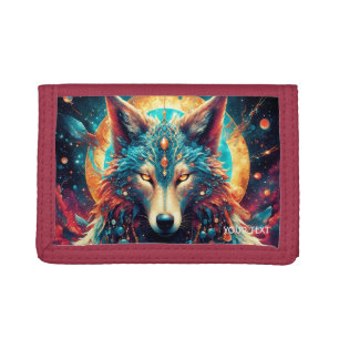 Fantasy Cute Wolf Space Planets Tri-fold Wallet