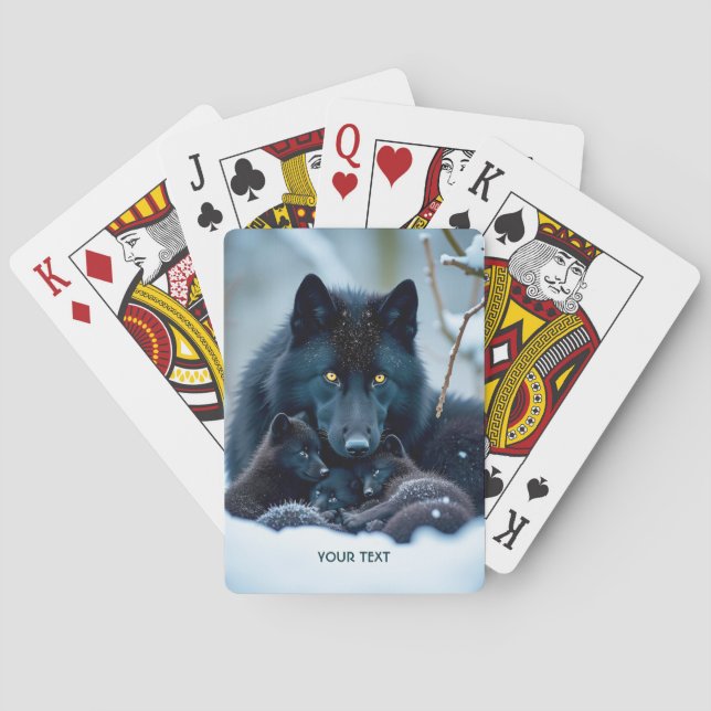 Fantasy Cute Wolf Two Pups Poker Cards (Back)