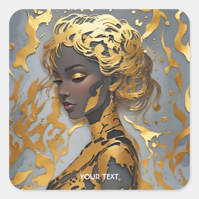 Fantasy Cute Woman Silhouette Foil Square Sticker (Front)
