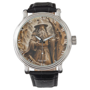Fantasy Cute Wooden Carving Wizard Watch