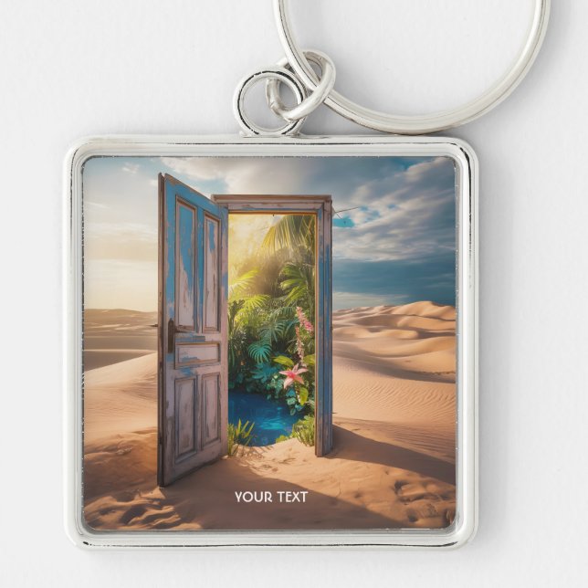 Fantasy Cute Wooden Door Desert Keychain (Front)