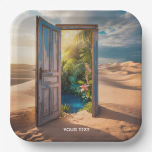 Fantasy Cute Wooden Door Desert Paper Plates