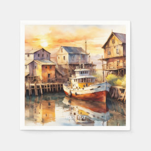 Fantasy Cute Wooden Fishing Trawler Napkins