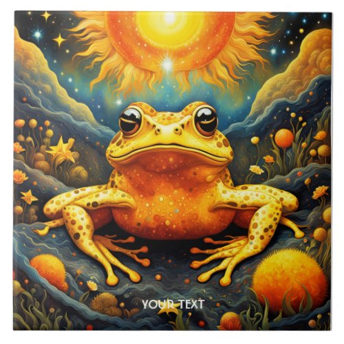 Fantasy Cute Yellow Frog Sun Ceramic Tile