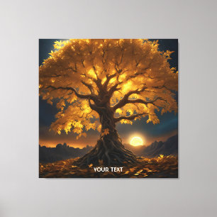 Fantasy Cute Yellow Tree Moon Canvas Print
