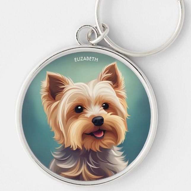 Fantasy Cute Yorkshire Terrier, Vintage Fantasy Keychain (Front)
