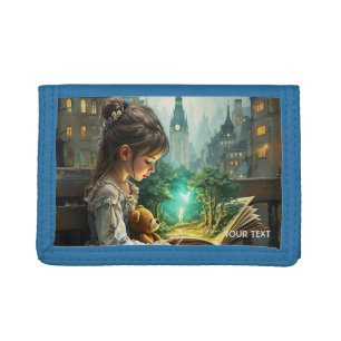 Fantasy Cute Young Girl Reading Tri-fold Wallet