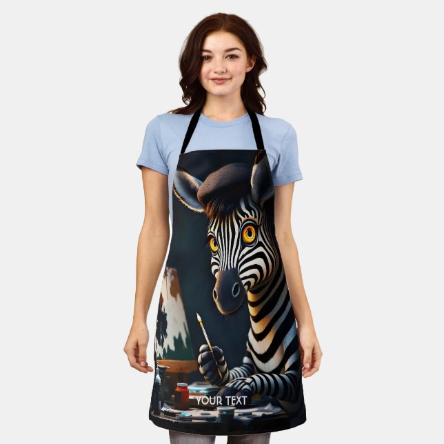 Fantasy Cute Zebra Face Painting Apron (Worn)