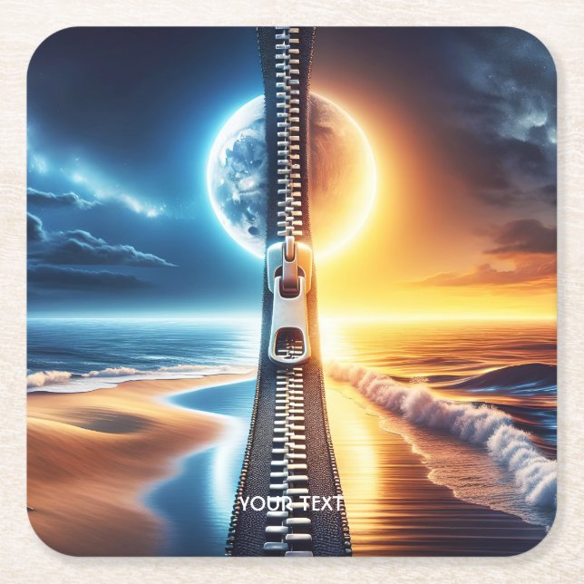 Fantasy Cute Zipper Night Day Square Paper Coaster (Front)