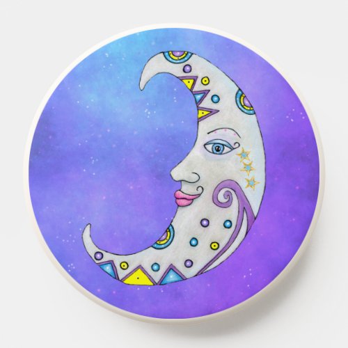 Fantasy Decorated White Crescent Moon Colorful Sky PopSocket
