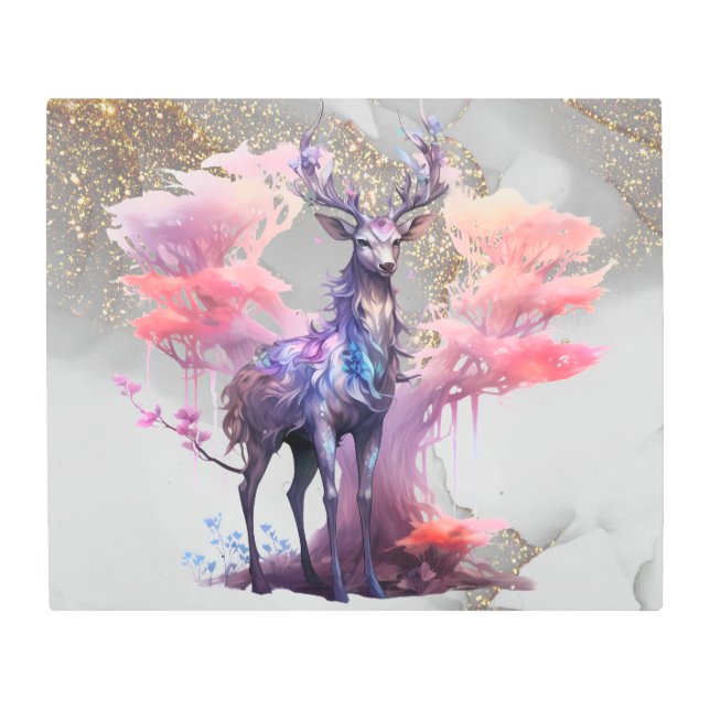 *~* Fantasy Deer Trees Rainbow SC5  Metal Print (Front)