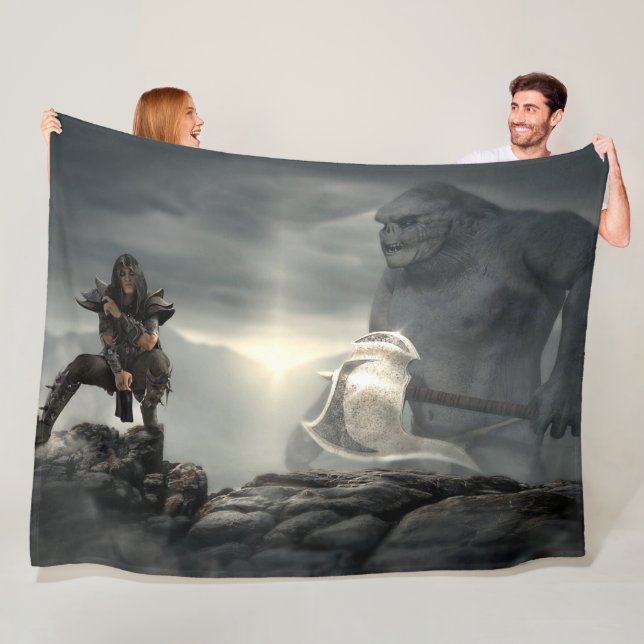 FANTASY DEMON with AXE Fleece Blanket (In Situ)