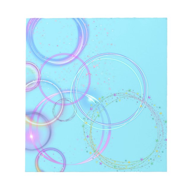 Fantasy Design with Circles & Stars on Aqua  Notepad (Front)