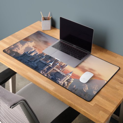 Fantasy digital castle in the mountains  desk mat