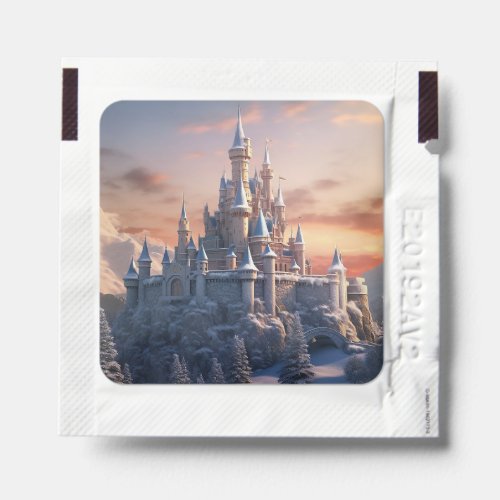 Fantasy digital castle in the mountains  hand sanitizer packet