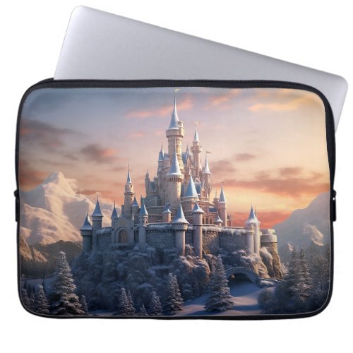 Fantasy digital castle in the mountains  laptop sleeve