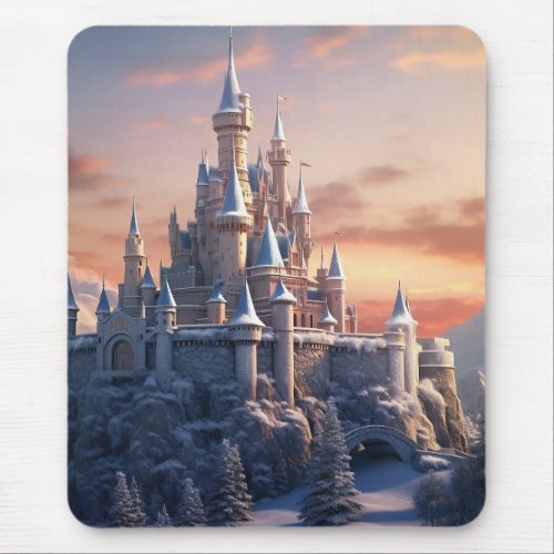 Fantasy digital castle in the mountains  mouse pad