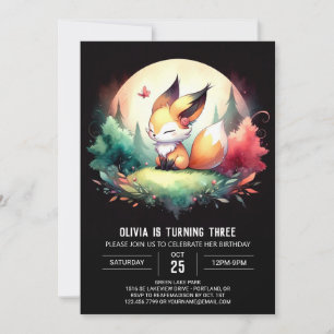 Fantasy Digital Fox Birthday Invitation
