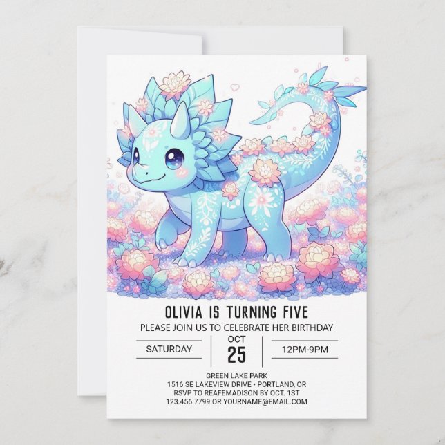 Fantasy Dino Dinosaur Digital Birthday Invitation (Front)