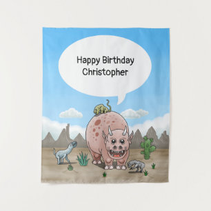 Fantasy dinosaur birthday tapestry