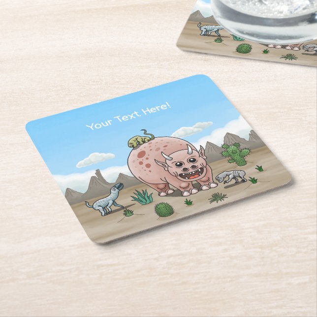 Fantasy Dinosaurs Square Paper Coaster (Angled)