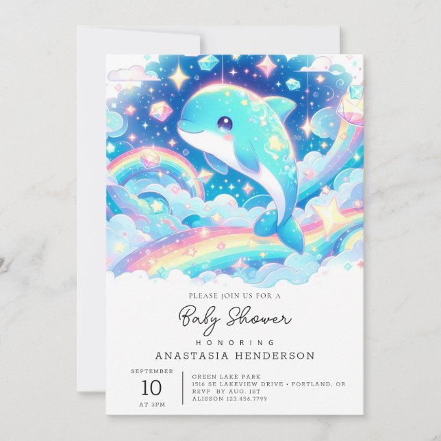 Fantasy Dolphin Baby Shower  Invitation (Front)