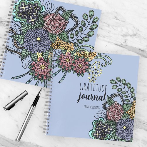 Fantasy Doodle Flowers on Purple Gratitude Journal