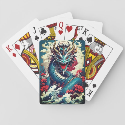 Fantasy Dragon And Red Flowers Poker Cards