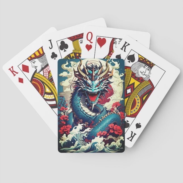 Fantasy Dragon And Red Flowers Poker Cards (Back)