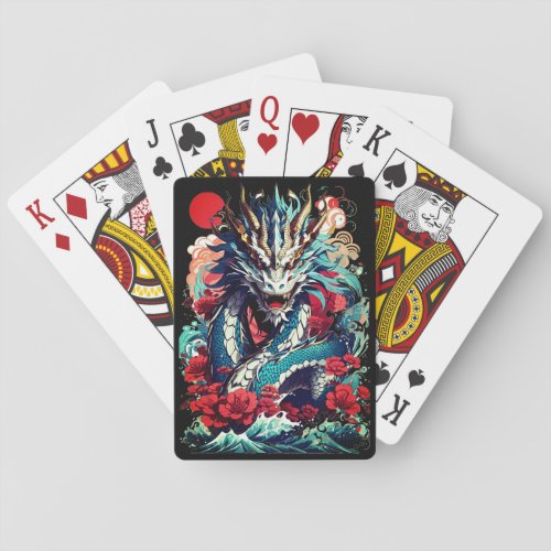 Fantasy Dragon And Red Roses Playing Cards