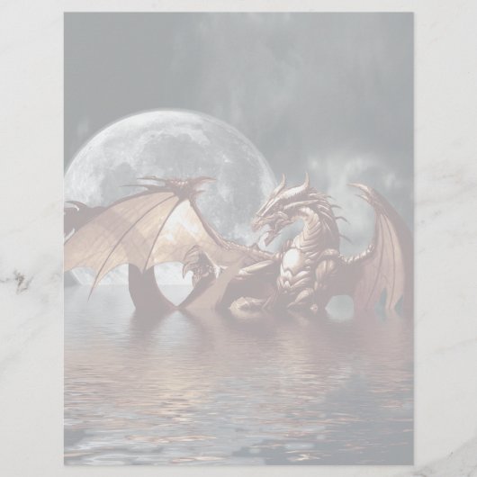 Fantasy Dragon and Rising Moon over Ocean (Front)