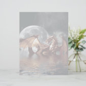 Fantasy Dragon and Rising Moon over Ocean (Standing Front)