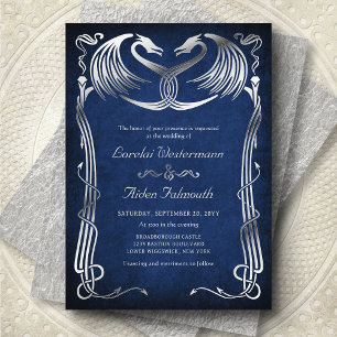 Fantasy Dragon Blue Wedding Foil Invitation