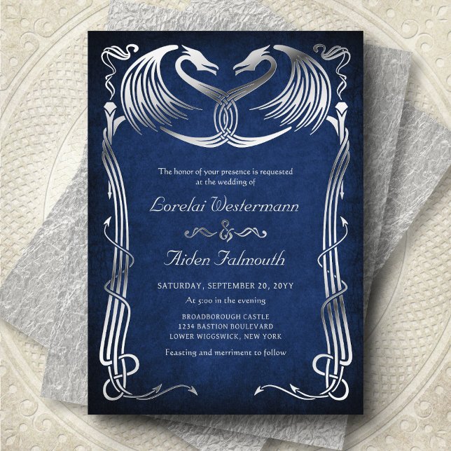 Fantasy Dragon Blue Wedding Foil Invitation (Creator Uploaded)