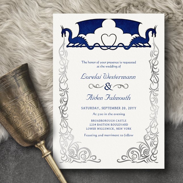 Fantasy Dragon Blue Wedding Foil Invitation (Creator Uploaded)
