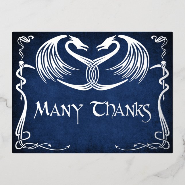Fantasy Dragon Blue Wedding Thank You Card (Front)