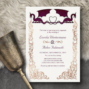 Fantasy Dragon Burgundy Wedding Foil Invitation