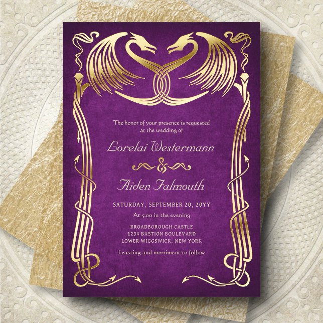 Fantasy Dragon Burgundy Wedding Foil Invitation (Creator Uploaded)