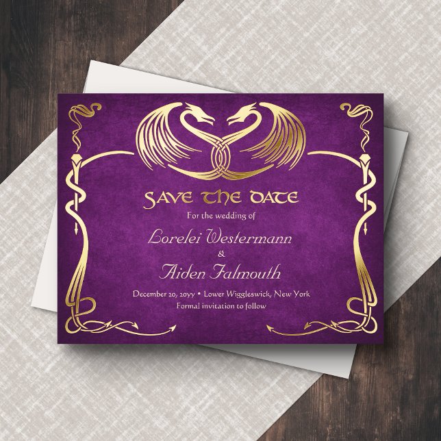 Fantasy Dragon Burgundy Wedding Save the Date Card (Creator Uploaded)