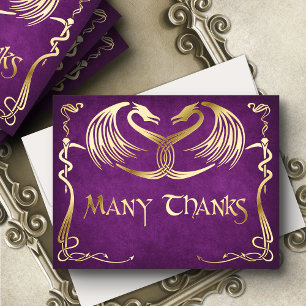 Fantasy Dragon Burgundy Wedding Thank You Card