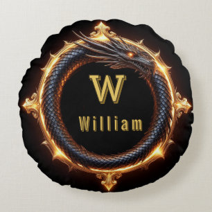 ✨ Fantasy Dragon Custom Name Ring Round Pillow