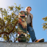 Fantasy Dragon Custom Name Skateboard<br><div class="desc">Fantasy dragon skateboard in gold,  coral,  and turquoise. Easily customize with name.</div>