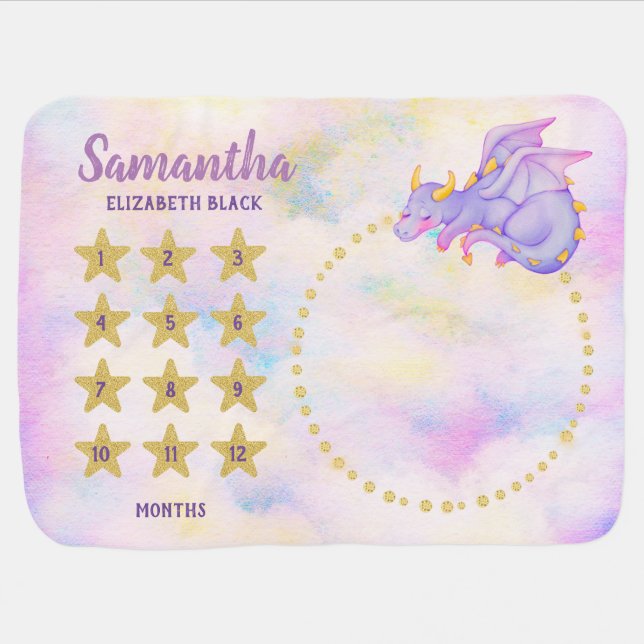 Fantasy Dragon Girls Baby Milestone Blanket (Horizontal)
