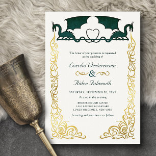 Fantasy Dragon Green Wedding Foil Invitation