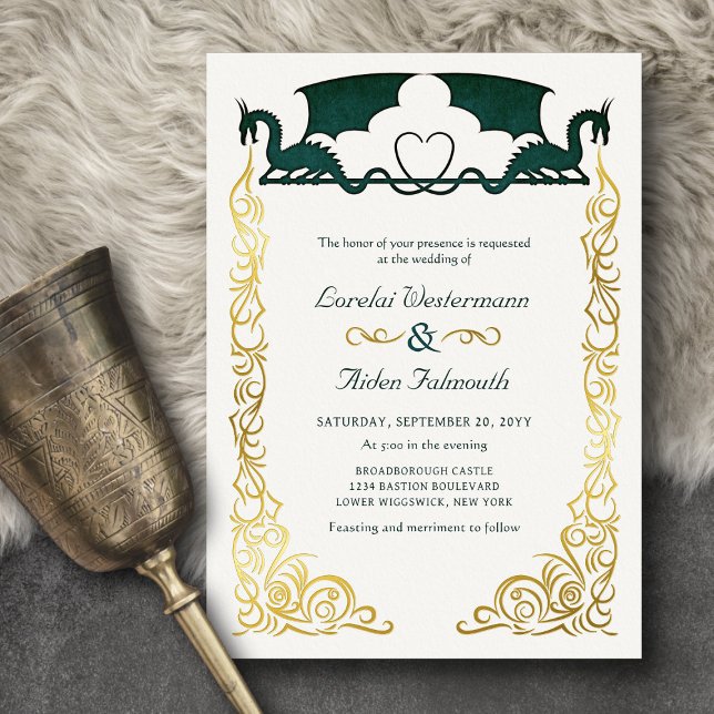 Fantasy Dragon Green Wedding Foil Invitation (Creator Uploaded)